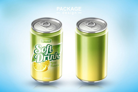 清爽的软饮料金属可以设计在3d 插图, 一个在空白, 另一个与广告