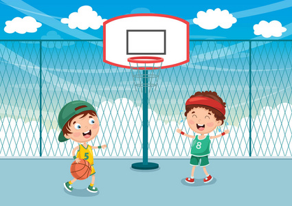 孩子打篮球的矢量插图