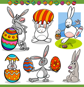 复活节的兔子设置卡通插图