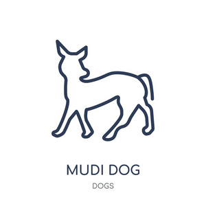 音乐狗图标。音乐狗线性符号设计从狗收藏。简单的大纲元素向量例证在白色背景