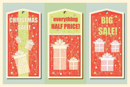 复古圣诞及新年假期的销售标签设置。圣诞销售设计。和横幅。矢量图