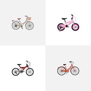 一套自行车逼真的符号与青少年, 儿童, 旧的和其他图标为您的 web 移动应用程序徽标设计