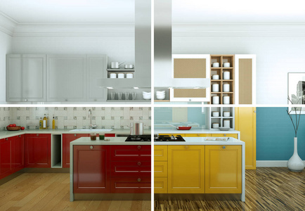 分裂现代厨房的色彩变化与美丽的设计