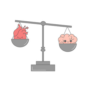可爱的卡通矢量心和脑音阶滑稽概念插图