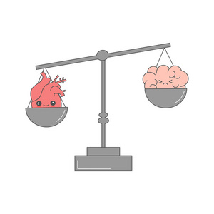 可爱的卡通矢量心和脑音阶滑稽概念插图