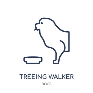 治疗步行者硬币狗的图标。从狗收藏中的线符号设计。简单的大纲元素向量例证在白色背景