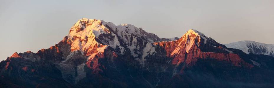 黄昏全景, 布尔纳山的日落景色, 尼泊尔喜马拉雅山