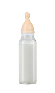 孤立在白色背景上的婴儿牛奶瓶