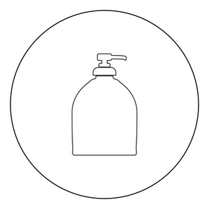 瓶液肥皂图标黑色在圆圈轮廓向量图中