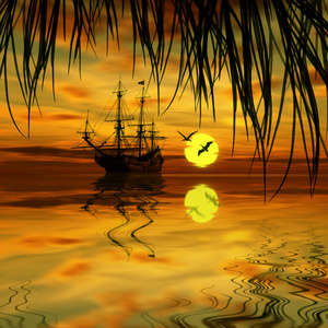 日出时的帆船