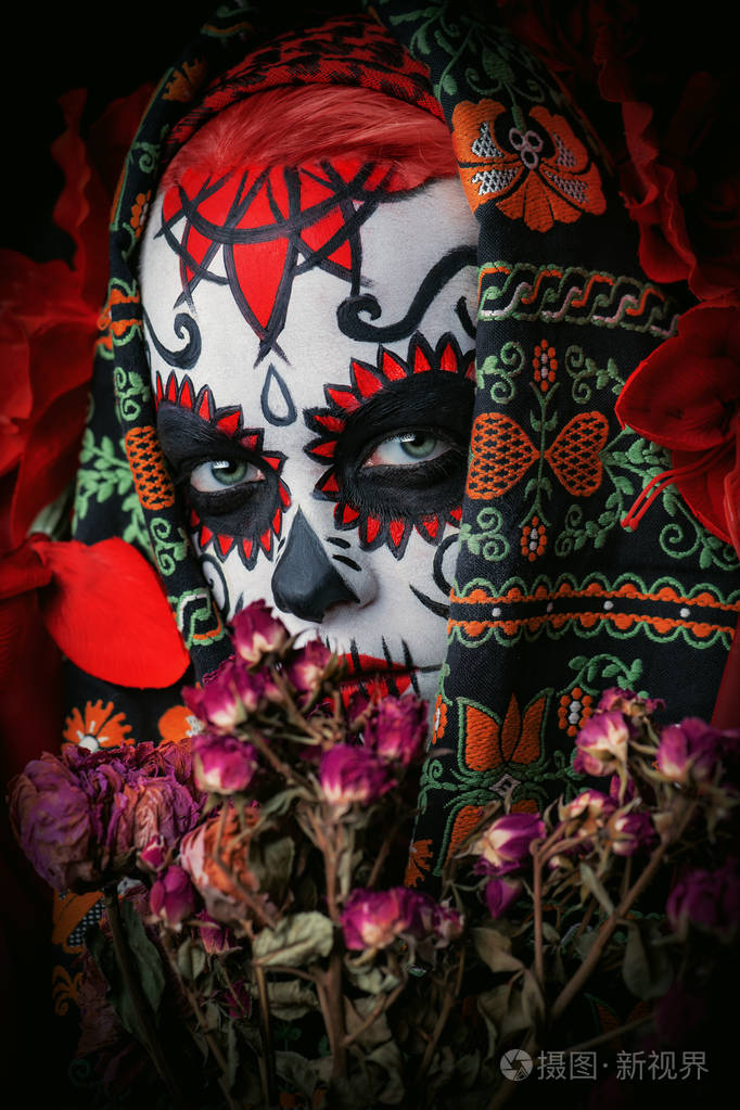 糖骷髅妆.直径 de 洛杉矶 muertos.死亡之日.万圣节