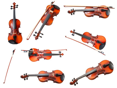 设置的古典现代小提琴和法国弓