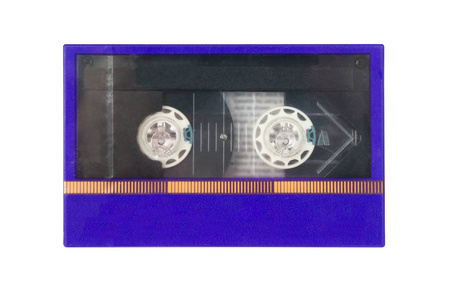 旧蓝色 cassete 磁带薄荷条件在框中隔离白色背景