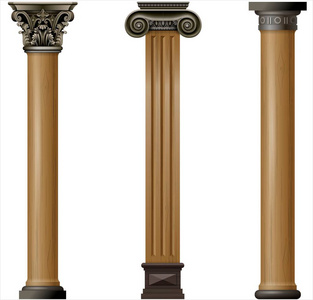 设置复古经典的木雕建筑柱, 内饰或门面装饰。细木工元素或栏杆。矢量图形