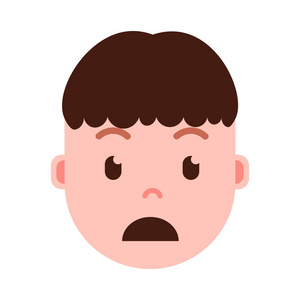 男孩头 emoji 表情与面部情感, 化身字符, 人哀伤面孔以不同的男性情感概念。平面设计