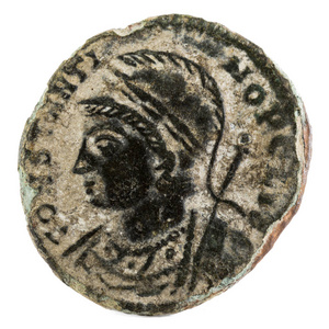 古罗马铜硬币的 Constantinopolis。正面