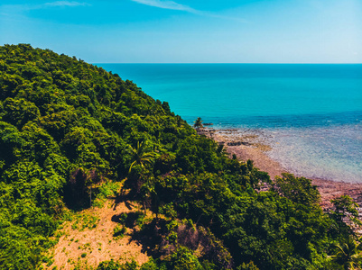 美丽的热带海滩和海的鸟瞰在海岛为旅行和假期的树