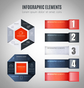 Iinfographic 模板。图表图表演示文稿图表步骤选项网页设计的最小彩色编号横幅。4步, 零件, 选项。矢量背景