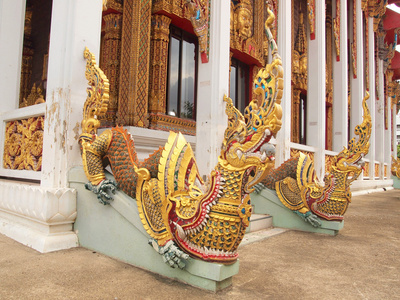 在佛教寺庙泰国的纳迦的雕像