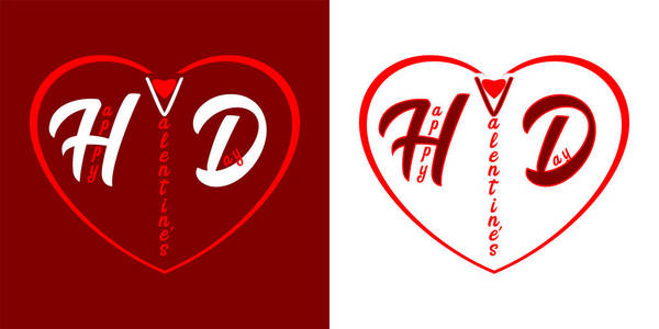 情人节的图形。一颗红色的心, 标题是情人节快乐。白色和红色背景上的图形