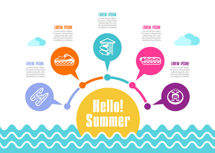 夏季矢量图标。海滩。旅行。夏季图表。假期