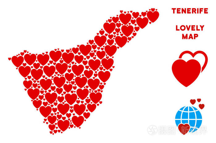 矢量可爱的特内里费岛西班牙海岛地图组成的心