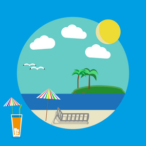 海与鸡尾酒在图片, 海, 沙子, 海滩, 太阳, 沙发, 海与鸡尾酒。假期。夏天。海外海域。旅游公司, 报价。休息等待
