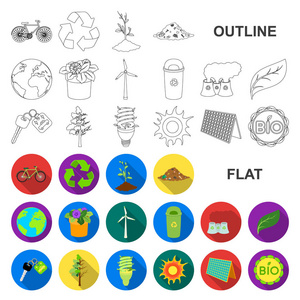 生物和生态学平面图标集合中的设计。一种生态纯产品矢量符号股票 web 插图