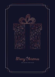 圣诞快乐新年贺卡与奢华圣诞礼品在抽象几何线型, 铜色节日海报插图。Eps10 矢量