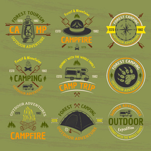 野营, 户外冒险矢量彩色标志
