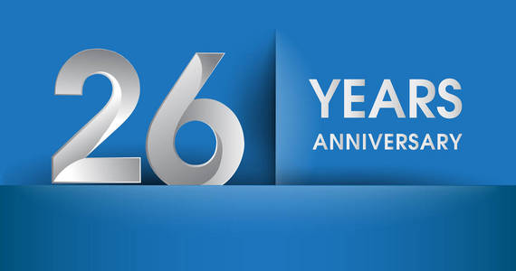 26年纪念标志, 蓝色矢量设计模板元素为您的生日聚会