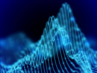 信息技术的概念: 抽象发光的蓝色波浪