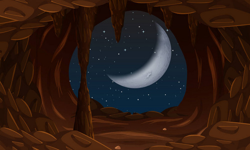 洞穴入口与 cresent 月亮例证