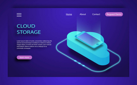 等距平面设计概念云技术数据的传输与存储