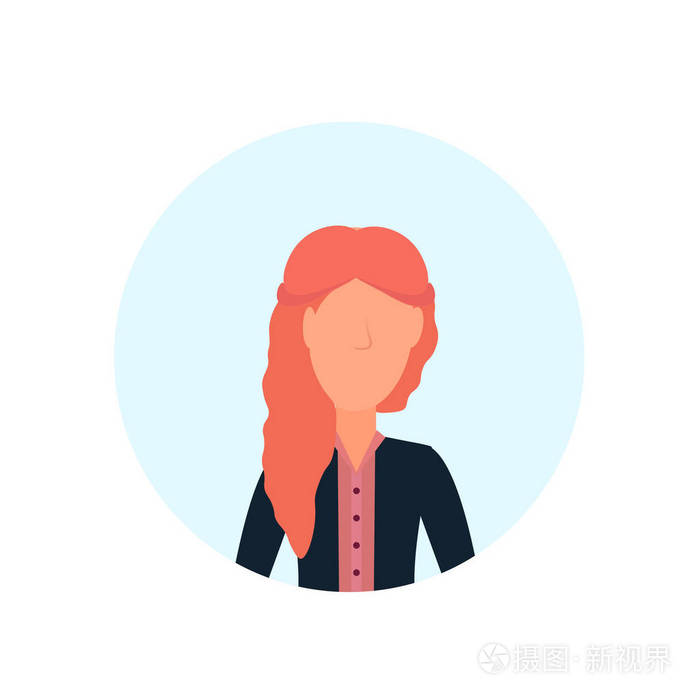 红发女人头像孤立的无脸女性卡通人物肖像平