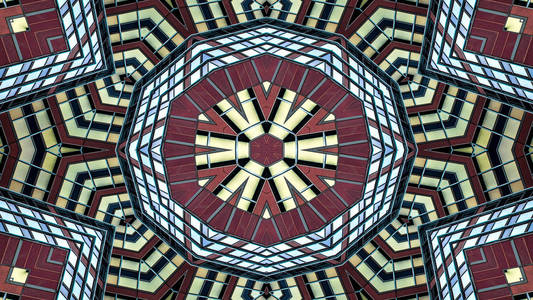 抽象多彩的催眠对称图案观赏装饰万花筒运动的几何圆和星形