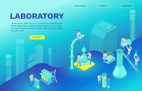 与实验室设备的等距着陆页模板, 3d ma