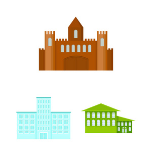 建筑和建筑卡通图标集集合的设计。建筑与机构载体符号股票 web 插图