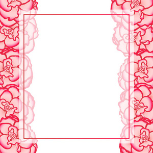 粉红海棠花, 玫瑰色第一爱旗帜牌边框。矢量插图