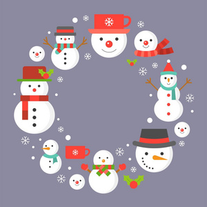 圣诞节假期背景雪人和雪花图标