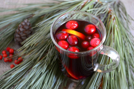 炎热的冬天或秋天的蔓越莓饮料。圣诞饮品