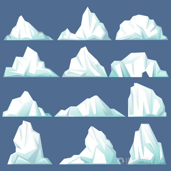 一组孤立的冰山或漂流的北极冰川