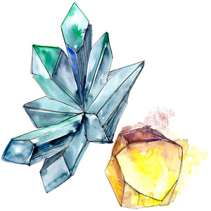 彩色钻石岩石首饰矿物。独立的插图元素。几何石英多边形水晶石马赛克形状紫水晶宝石