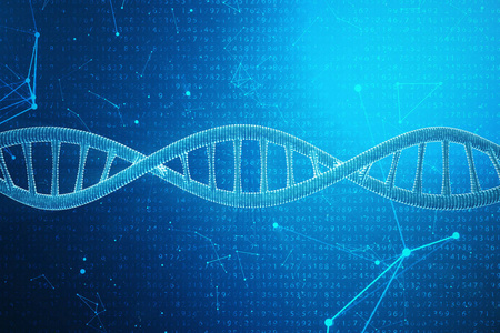 数字 Dna 分子, 结构。概念二进制编码人类基因组。基因修饰的 Dna 分子。3d 插图