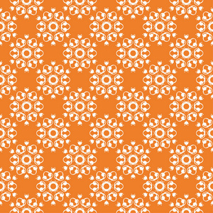 橙色背景上的白色花卉装饰品。纺织品和墙纸无缝图案
