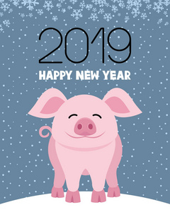 欢快的猪象征新年2019