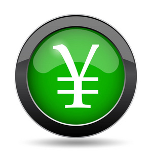 日元图标, 绿色网站按钮白色背景