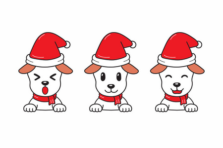 向量动画片逗人喜爱的狗圣诞老人圣诞节帽子设置为设计