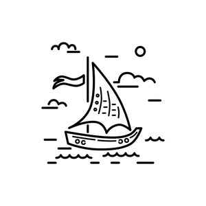 游艇标志设计。线条样式矢量插图。旅游理念