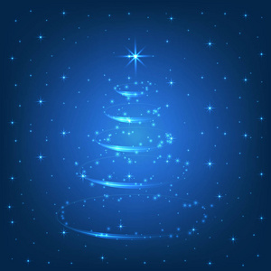 抽象圣诞树与发光的雪花背景。向量例证